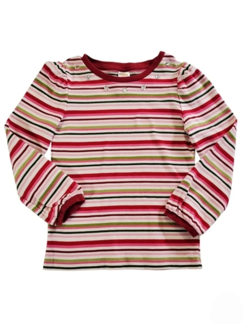 K1378 * Gymboree Cozy Owl Line Girls Striped Tee Burgundy Pink Green Size 6